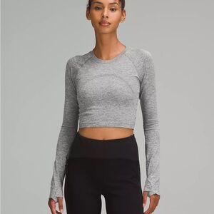 lululemon swiftly tech cropped long sleeve shirt 2.0 slate/white size 6 NWT